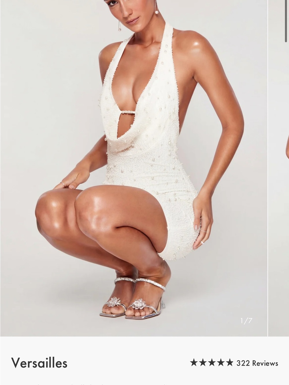 Oh Polly Ivory Pearl Beaded Halter Mini Dress NWT